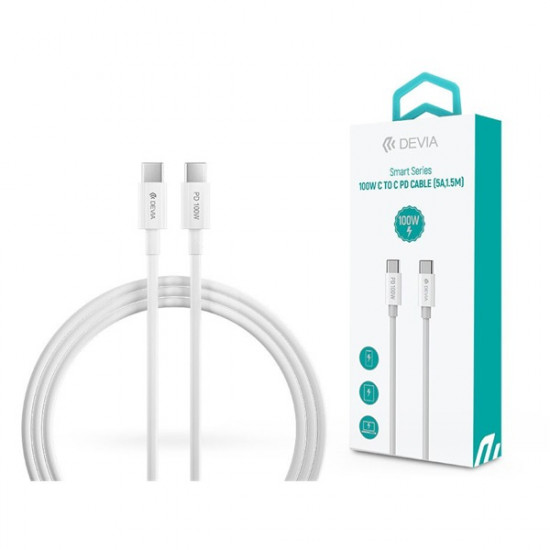 DEVIA USB-C - USB C (Type-C) ADAT ÉS TÖLTŐKÁBEL - SMART SERIES 100W PD, FEHÉR, 1,5m