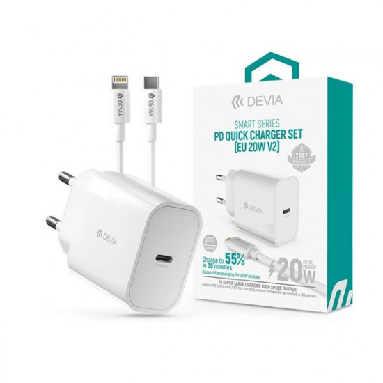 DEVIA ST383847 HÁLÓZATI TÖLTŐ ADAPTER TYPE-C BEMENETTEL + TYPE-C - LIGHTNING KÁBEL - 20W - FEHÉR DEVIA ST383847 HÁLÓZATI TÖLTŐ ADAPTER TYPE-C BEMENETTEL + TYPE-C - LIGHTNING KÁBEL - 20W - FEHÉR