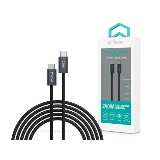 DEVIA ST108721 Extreme Speed PD 240W, USB-C - USB C (Type-C) adat-és töltőkábel, fekete, 2m DEVIA ST108721 Extreme Speed PD 240W, USB-C - USB C (Type-C) adat-és töltőkábel, fekete, 2m