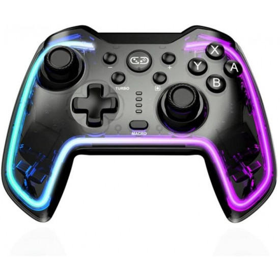 BLACKBIRD Kontroller - Nintendo Switch/Lite/OLED/Android/IOS/PC, Vezeték nélküli Bluetooth 5.0, Átlásztó Fekete RGB