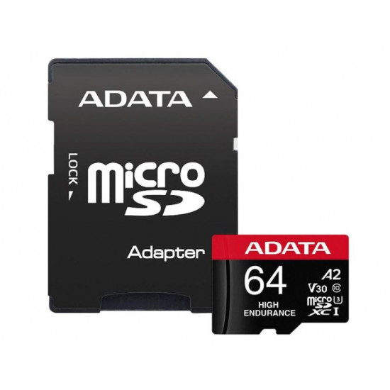 ADATA 64GB High Endurance UHS-I U3 V30S +Ad 100/70 MB/s Micro SDXC memória kártya ADATA 64GB High Endurance UHS-I U3 V30S +Ad 100/70 MB/s Micro SDXC memória kártya