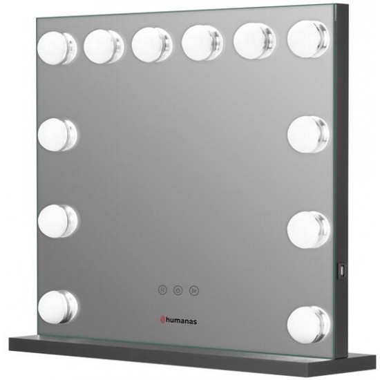 HUMANAS HM02 maxi álló sminktükör, 55x45 cm, 12 LED, integrált érintő gombok 3 színhőmérséklet, szabályozható fény fehér HUMANAS HM02 maxi álló sminktükör, 55x45 cm, 12 LED, integrált érintő gombok 3 színhőmérséklet, szabályozható fény fehér