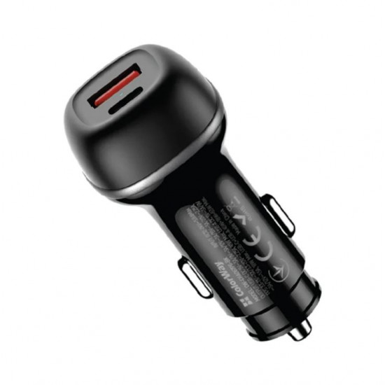 COLORWAY Autós töltő, CW-CHA067PD-BK, 2xUSB (Type-C PD45W + USB QC3.0 18W) (63W), fekete COLORWAY Autós töltő, CW-CHA067PD-BK, 2xUSB (Type-C PD45W + USB QC3.0 18W) (63W), fekete