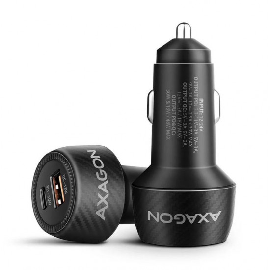 Axagon PWC-PQ48 PD3.0 & QC4+ 2× OUTPUTS 48W két kimenettel (USB-A + USB-C) autós töltő
