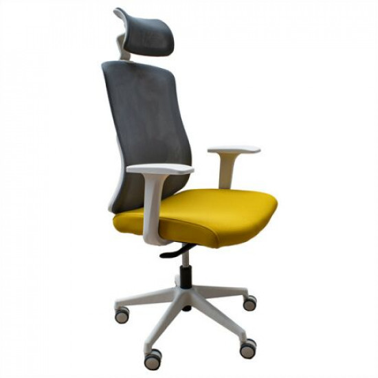 IRISOffice Aurora sárga/szürke ergonómikus, szövet-hálós irodai forgószék fej és háttámasszal IRISOffice Aurora sárga/szürke ergonómikus, szövet-hálós irodai forgószék fej és háttámasszal