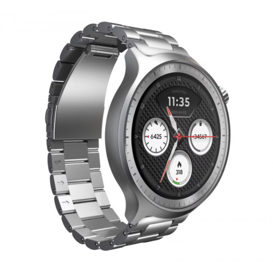 MOTOROLA Moto Watch 47/36mm OLED GPS ezüst + zöld szilikon szíj okosóra