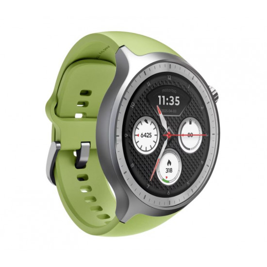 MOTOROLA Moto Watch 47/36mm OLED GPS ezüst + zöld szilikon szíj okosóra