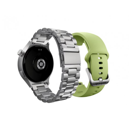 MOTOROLA Moto Watch 47/36mm OLED GPS ezüst + zöld szilikon szíj okosóra