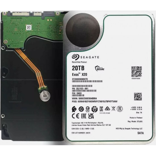 SEAGATE 20TB EXOS X20 3,5 SATA3 7200rpm 256MB RECERTIFIED MEREVLEMEZ