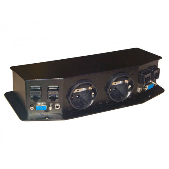 Rainbow ECO-2 2x230V, 2xVGA, 4xRJ45, 2x3,5mm audio asztallap alá építhető kábelrendező (WAECO-2)